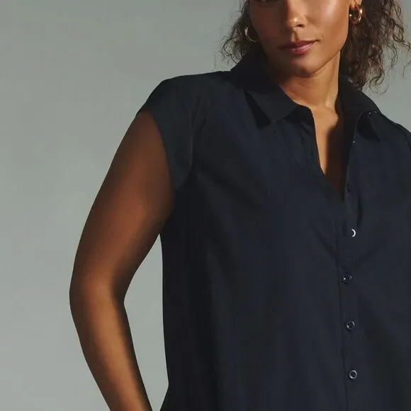 By Anthropologie Cap-Sleeve Shirt Dress L - Picture 9 of 9